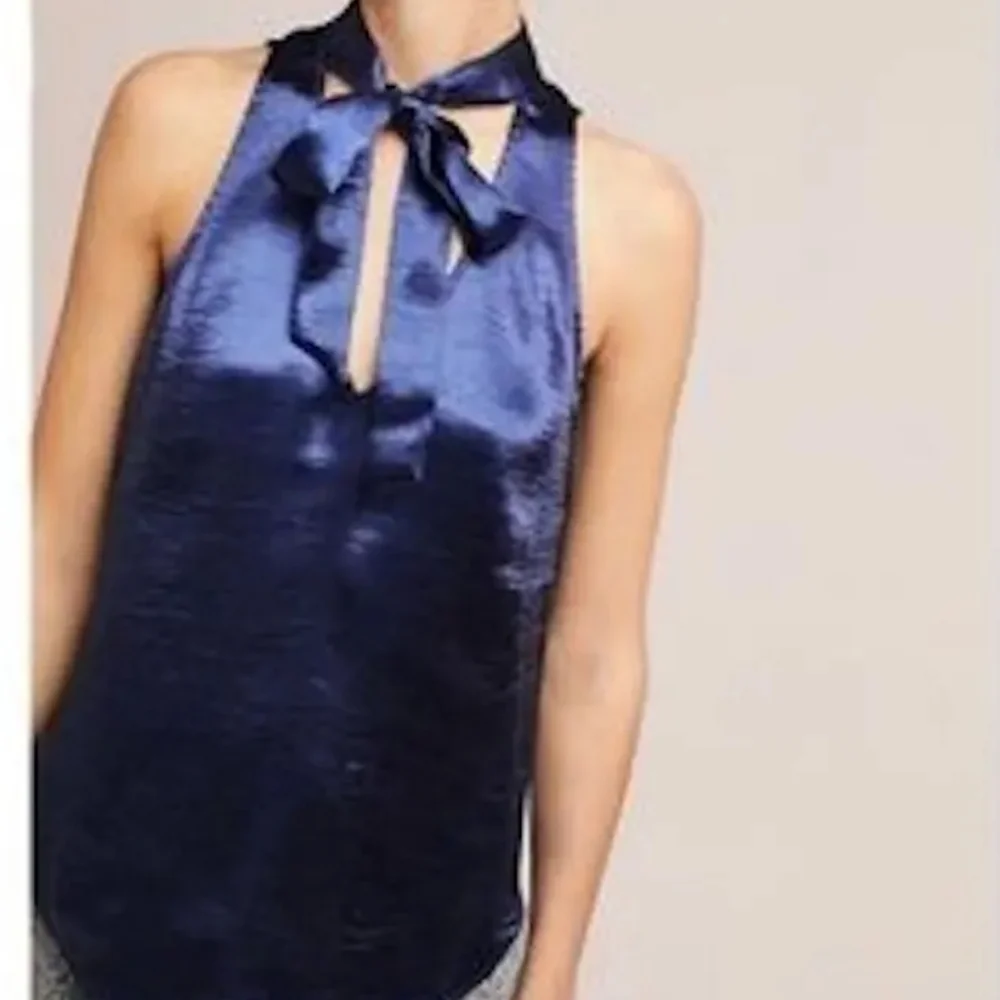 ANTHROPOLOGY Maeve S8 Sleveless Blue Tie Neck Blouse - Picture 2 of 12